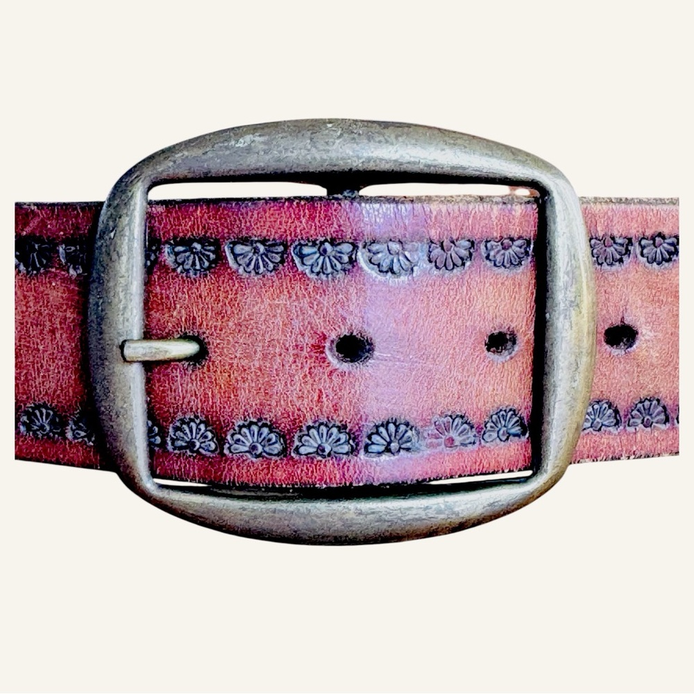 Vintage 90s Tooled Leather Belt Size 32 Western Boho - Picture 13 of 16